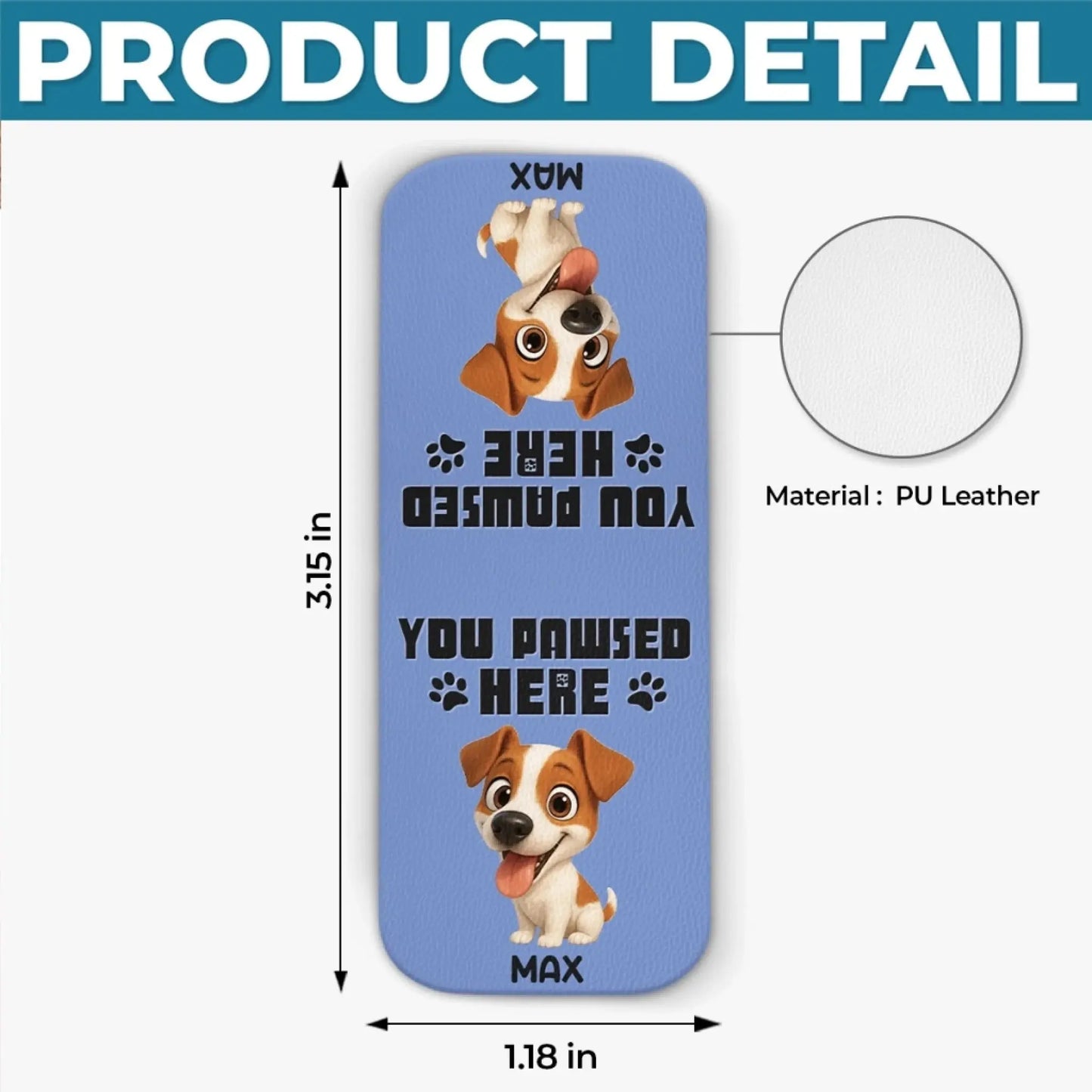 Custom Leather Magnetic Bookmark, Custom Gift For Dog Lovers and Book Lovers - custom design example