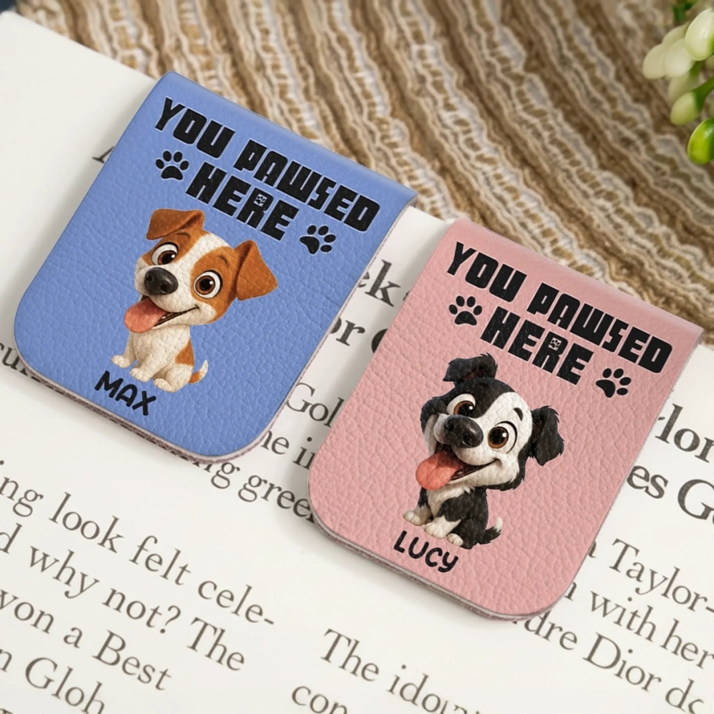 Customized Leather Magnetic Bookmark, Custom Gift For Dog Lovers and Book Lovers