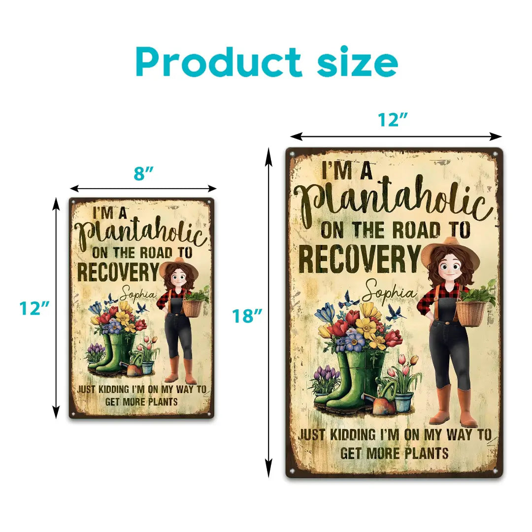 Personalized Garden Metal Sign - "Plantaholic on Recovery" Customized Gift for Plant Moms