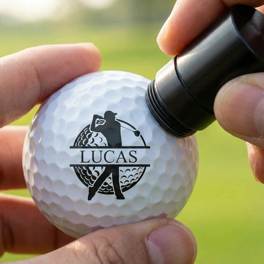 Close up of fast drying alcohol based ink on a golf ball