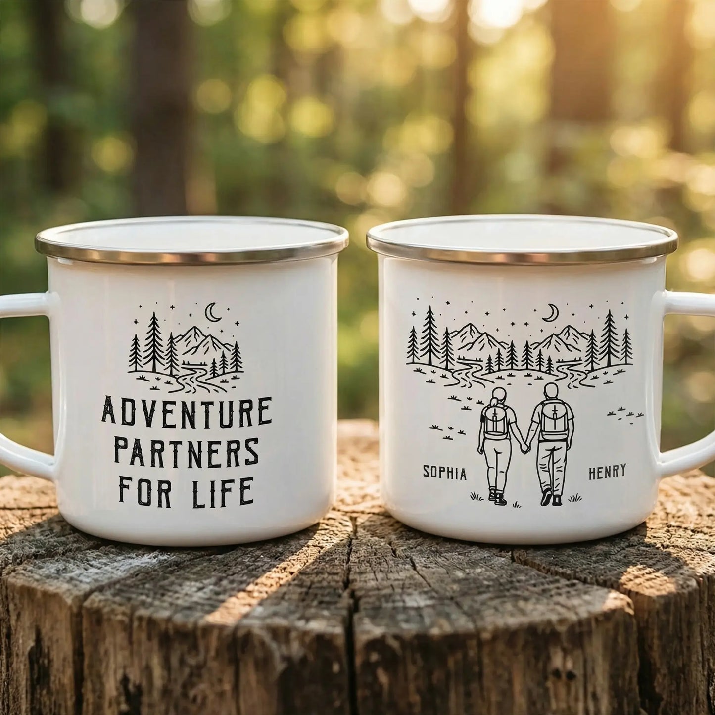 Personalized Custom Enamel Mug-Adventure Partners For Life Couple Gift