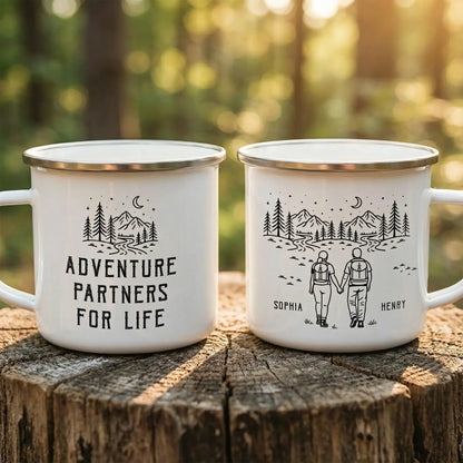 Personalized Custom Enamel Mug-Adventure Partners For Life Couple Gift