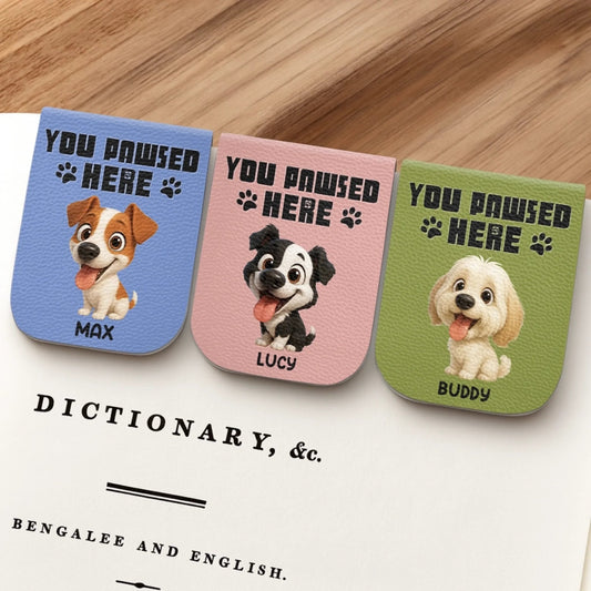 Customized Leather Magnetic Bookmark, Custom Gift For Dog Lovers and Book Lovers
