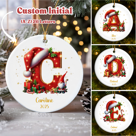 Customized Christmas Initial Ceramic Ornament for Family