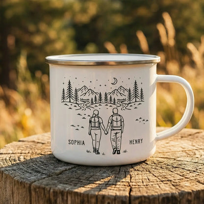 Personalized Custom Enamel Mug-Adventure Partners For Life Couple Gift