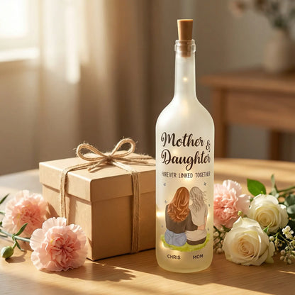 Personalized mother daughter bottle lamp with vintage cork lid