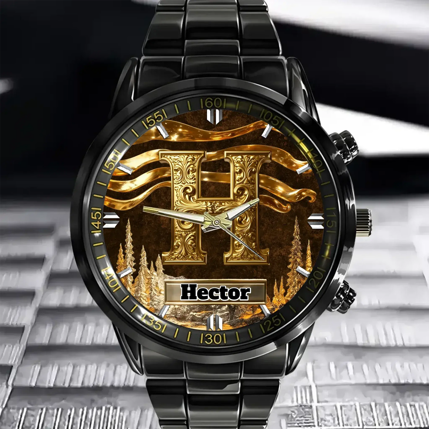 Personalized Initial Metal-look Dial Pattern Watch - A Meaningful Memento for Him or Her Tailsprouts
