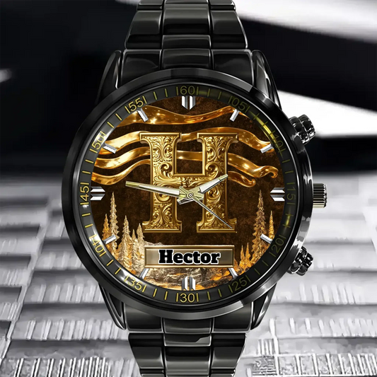 Personalized Initial Metal-look Dial Pattern Watch - A Meaningful Memento for Him or Her