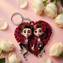 Personalized Acrylic Keychain, Rose Heart Couple Design, Gift for her, him, Couple