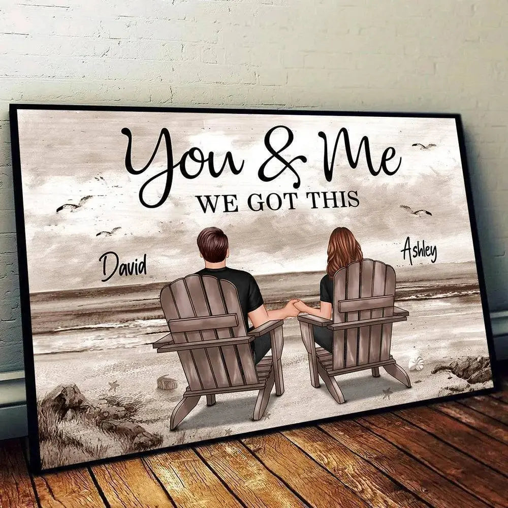 personalized couple wall art beach back view illustration