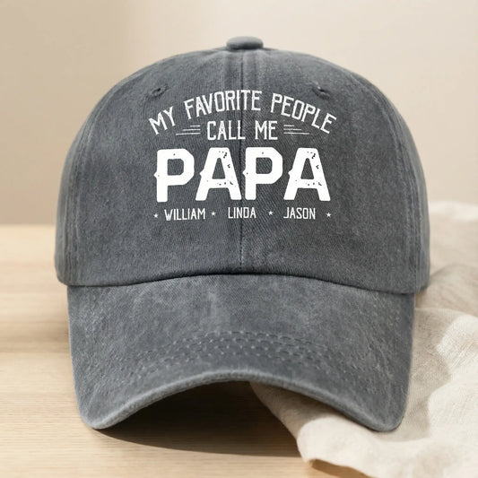 Close up of a custom hat for dad showing the faux suede print effect.