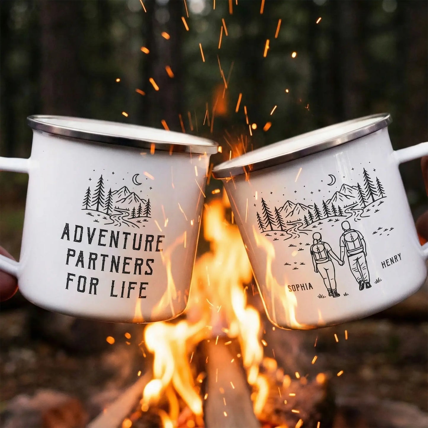Personalized Custom Enamel Mug-Adventure Partners For Life Couple Gift
