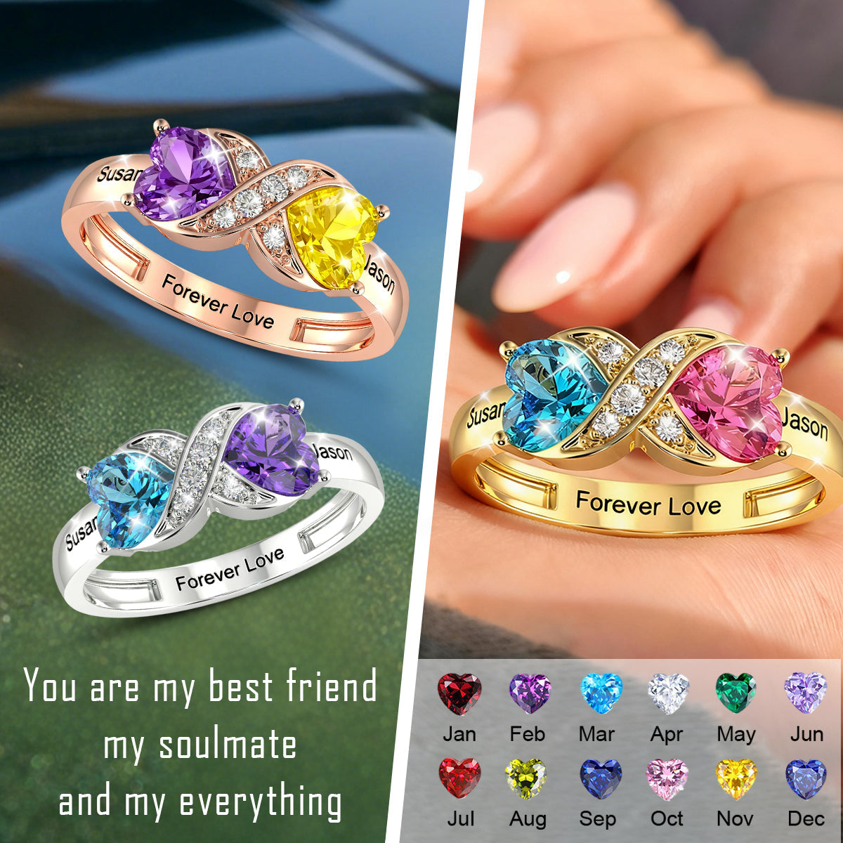 Personalized Birthstone & Name Infinity Ring For Couple