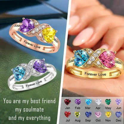 Personalized Birthstone & Name Infinity Ring For Couple