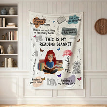 custom reading character throw blanket featuring a cartoon girl illustration