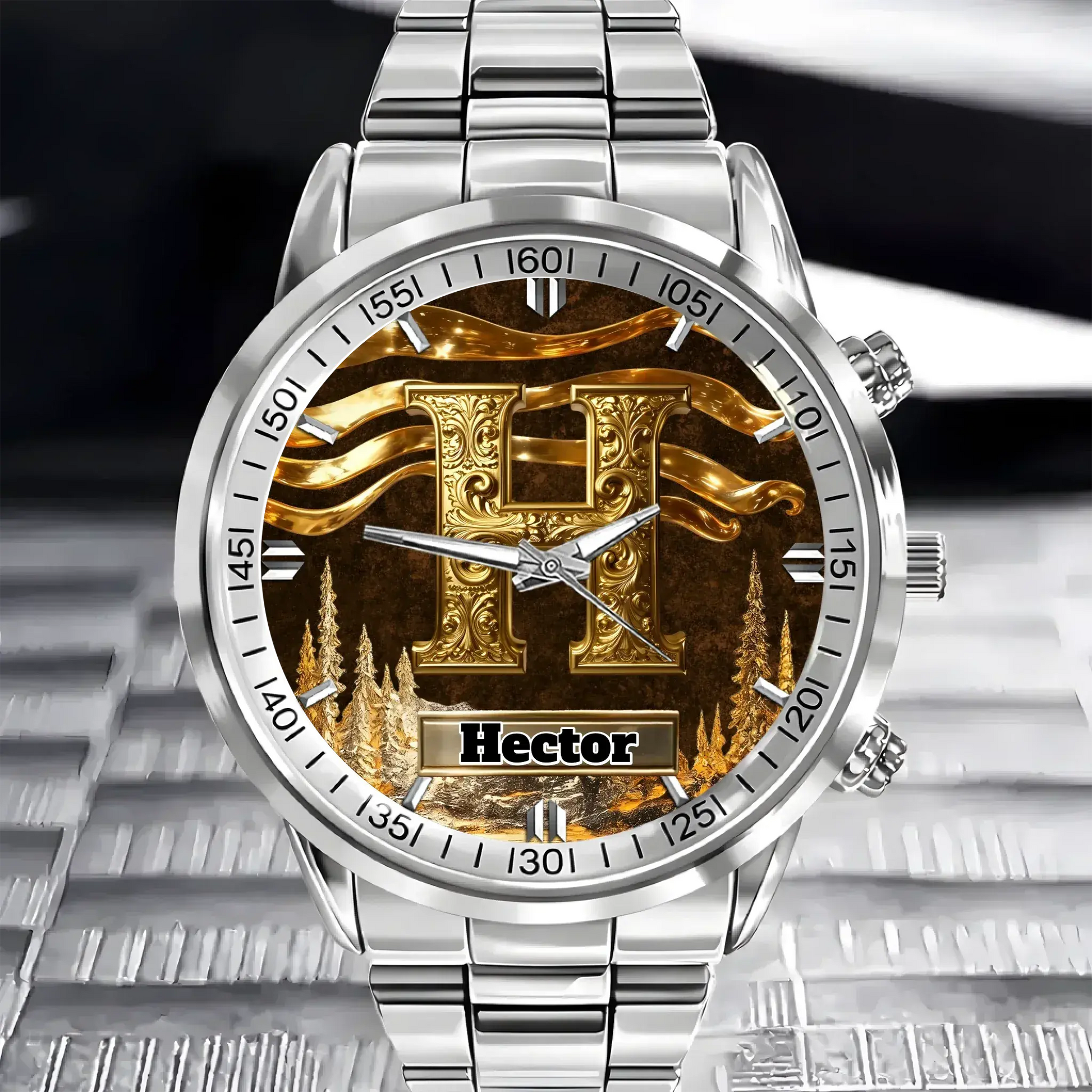 Personalized Initial Metal-look Dial Pattern Watch - A Meaningful Memento for Him or Her Tailsprouts