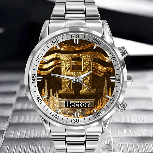 Personalized Initial Metal-look Dial Pattern Watch - A Meaningful Memento for Him or Her