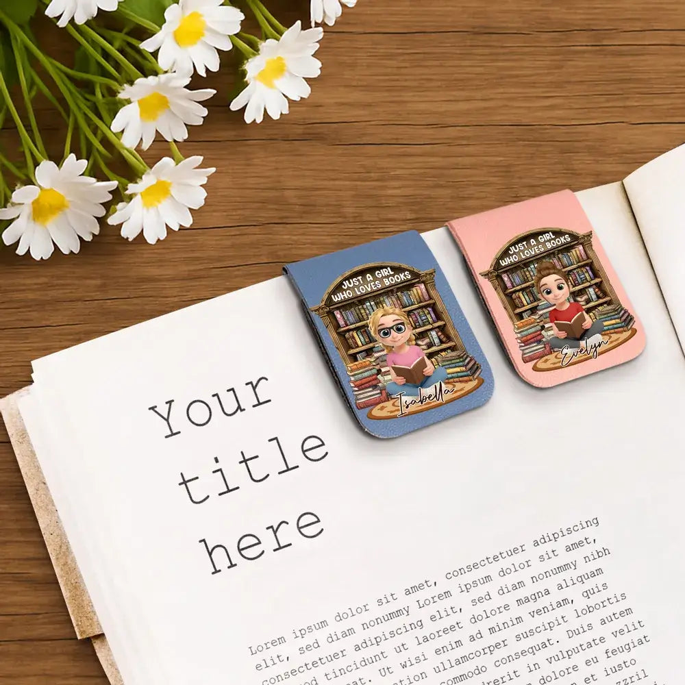 Close up of the magnetic clip on a reading nook custom leather bookmark