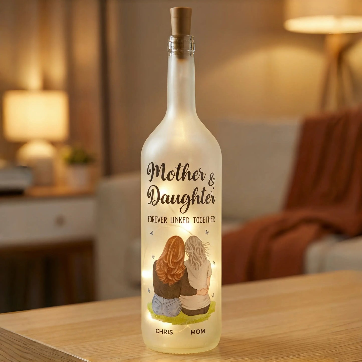 Mother daughter long distance gift Personalized Wine Bottle Lamp