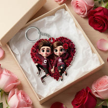 Personalized Acrylic Keychain, Rose Heart Couple Design, Gift for her, him, Couple