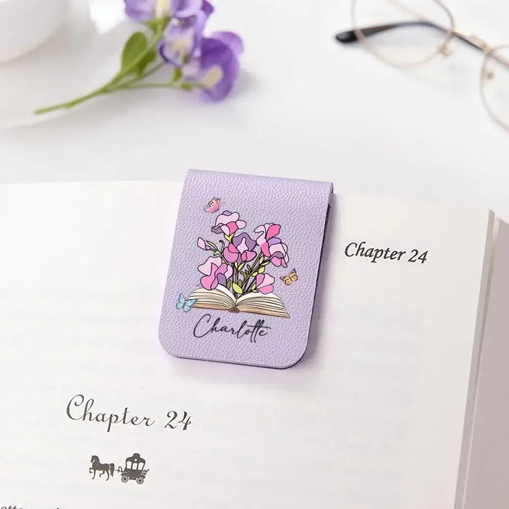 Close up of the UV printing on a personalized birth flower magnetic bookmark