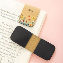 Floral-themed beautiful custom PU leather reading clip with name holding book pages