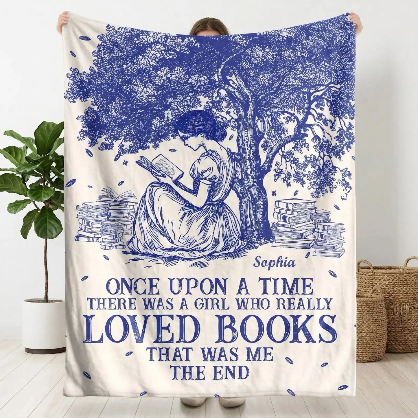 Toile de Jouy custom blanket with vintage aesthetic cartoon girl design