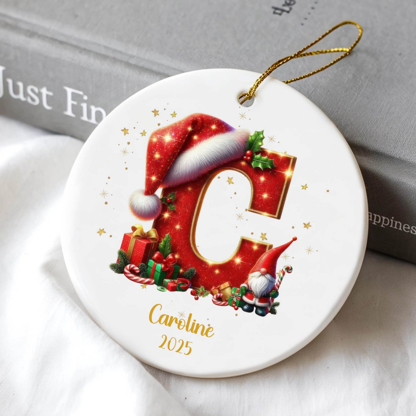 Customized Christmas Initial Ceramic Ornament for Family