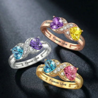 Personalized Birthstone & Name Infinity Ring For Couple