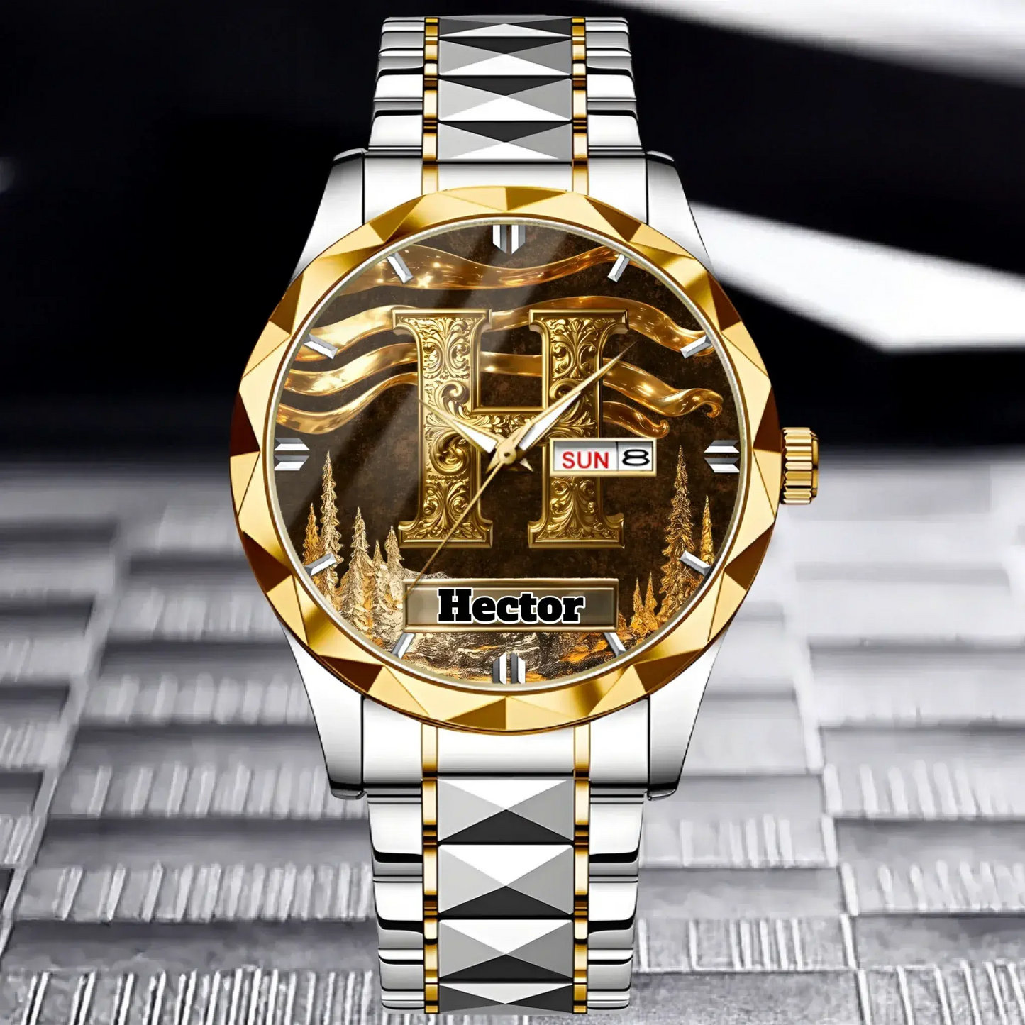 Personalized Initial Metal-look Dial Pattern Watch - A Meaningful Memento for Him or Her Tailsprouts