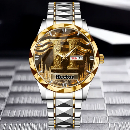 Personalized Initial Metal-look Dial Pattern Watch - A Meaningful Memento for Him or Her Tailsprouts