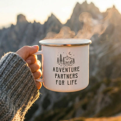 Personalized Custom Enamel Mug-Adventure Partners For Life Couple Gift