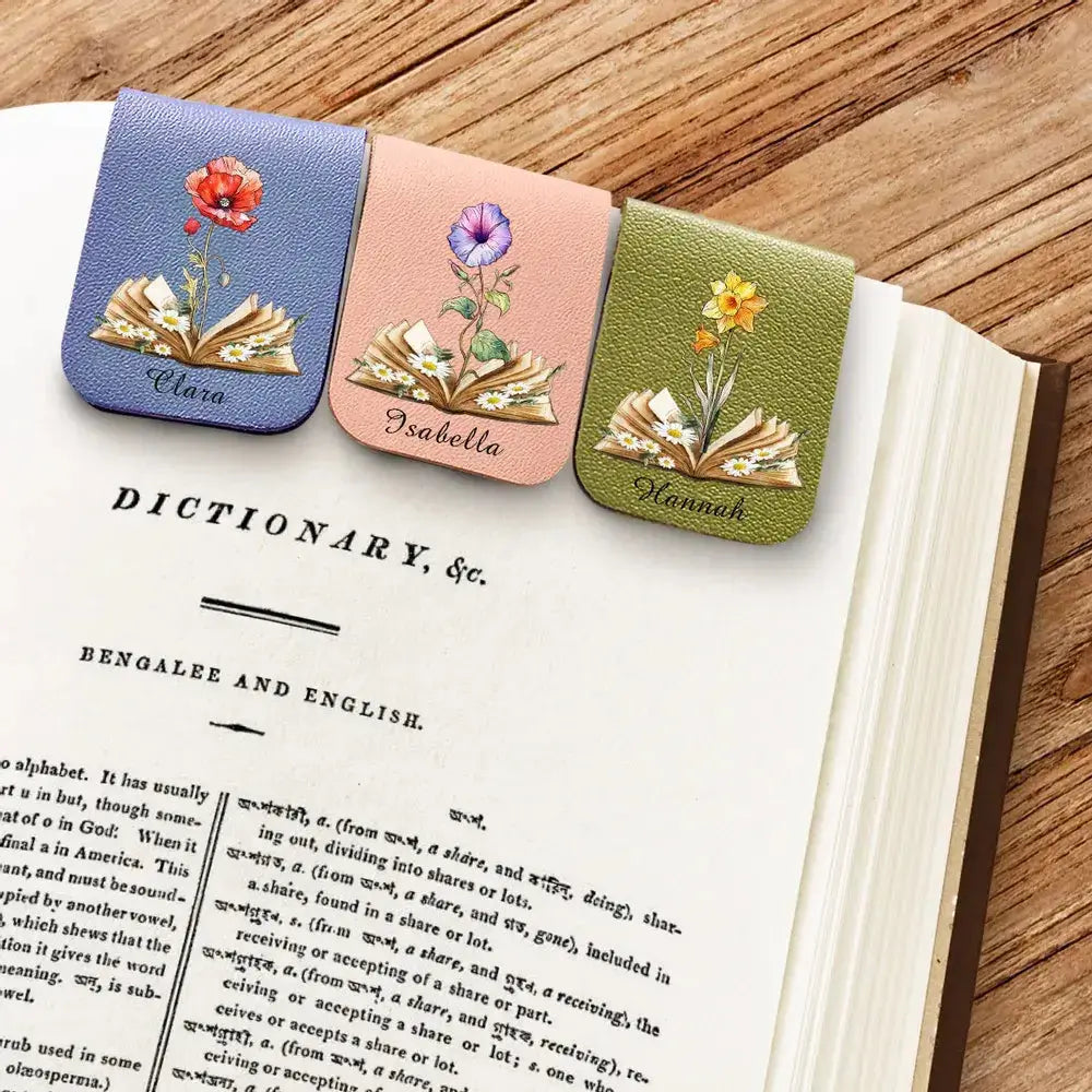 Flat lay of personalized aesthetic book accessories on the book