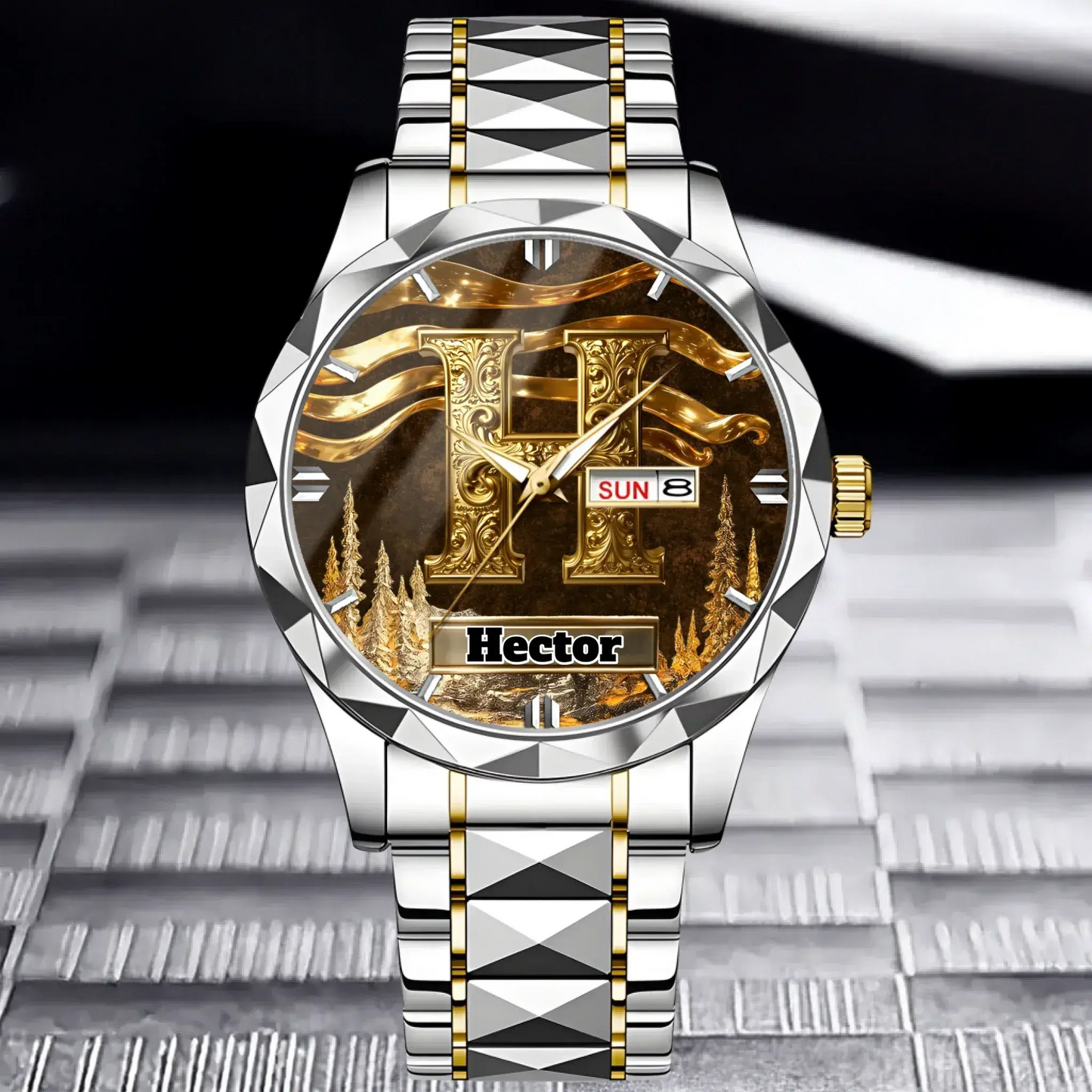 Personalized Initial Metal-look Dial Pattern Watch - A Meaningful Memento for Him or Her Tailsprouts