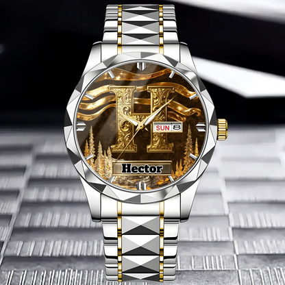 Personalized Initial Metal-look Dial Pattern Watch - A Meaningful Memento for Him or Her Tailsprouts