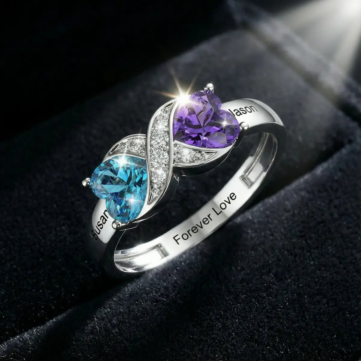 Personalized Birthstone & Name Infinity Ring For Couple