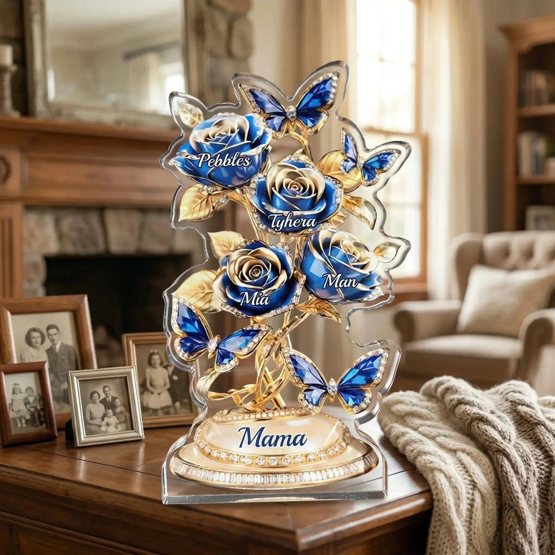 Freestanding personalized acrylic plaque with beautiful flower design