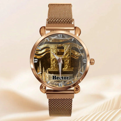 Personalized Initial Metal-look Dial Pattern Watch - A Meaningful Memento for Him or Her Tailsprouts
