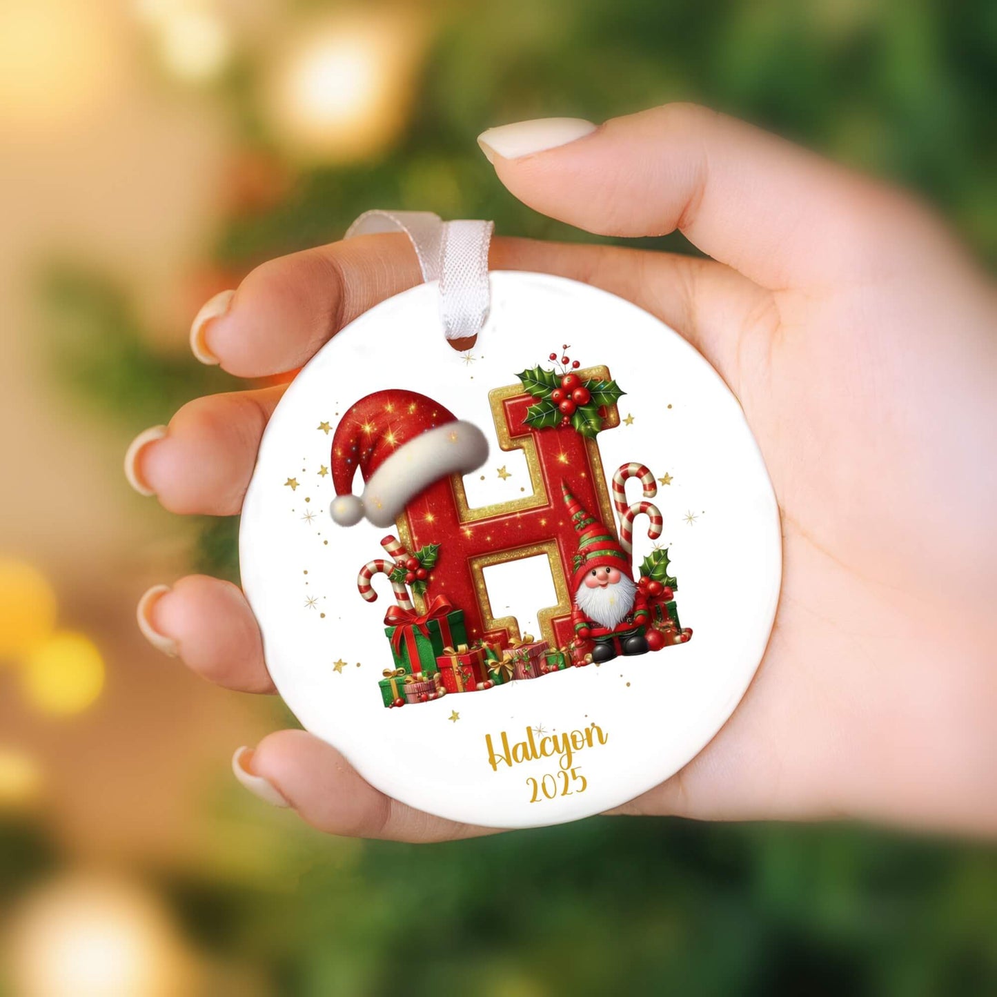Customized Christmas Initial Ceramic Ornament for Family