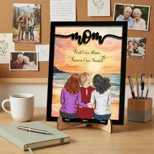 Personalized double layer wooden plaque for mom with custom names