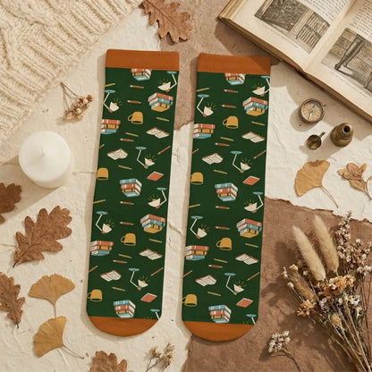 A beautiful flat lay of personalized reading socks for women