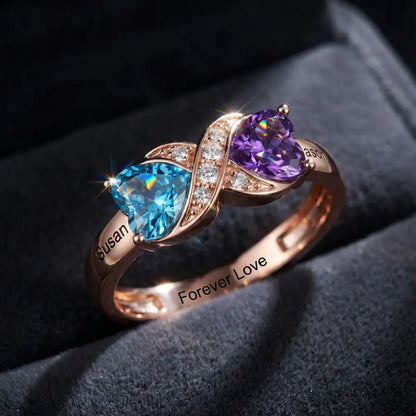Personalized Birthstone & Name Infinity Ring For Couple