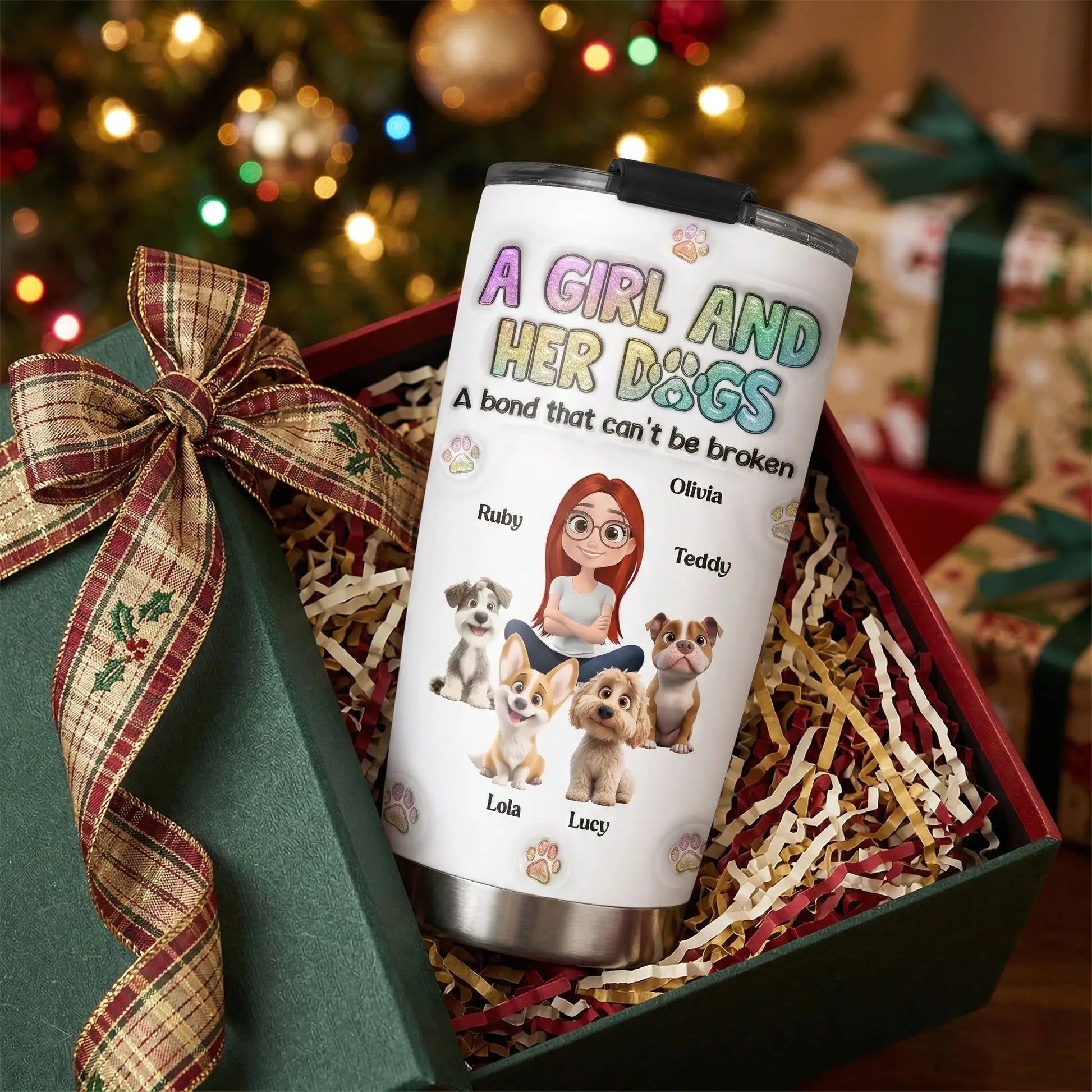 Cute 3D inflated effect dog mom tumbler held by a happy woman