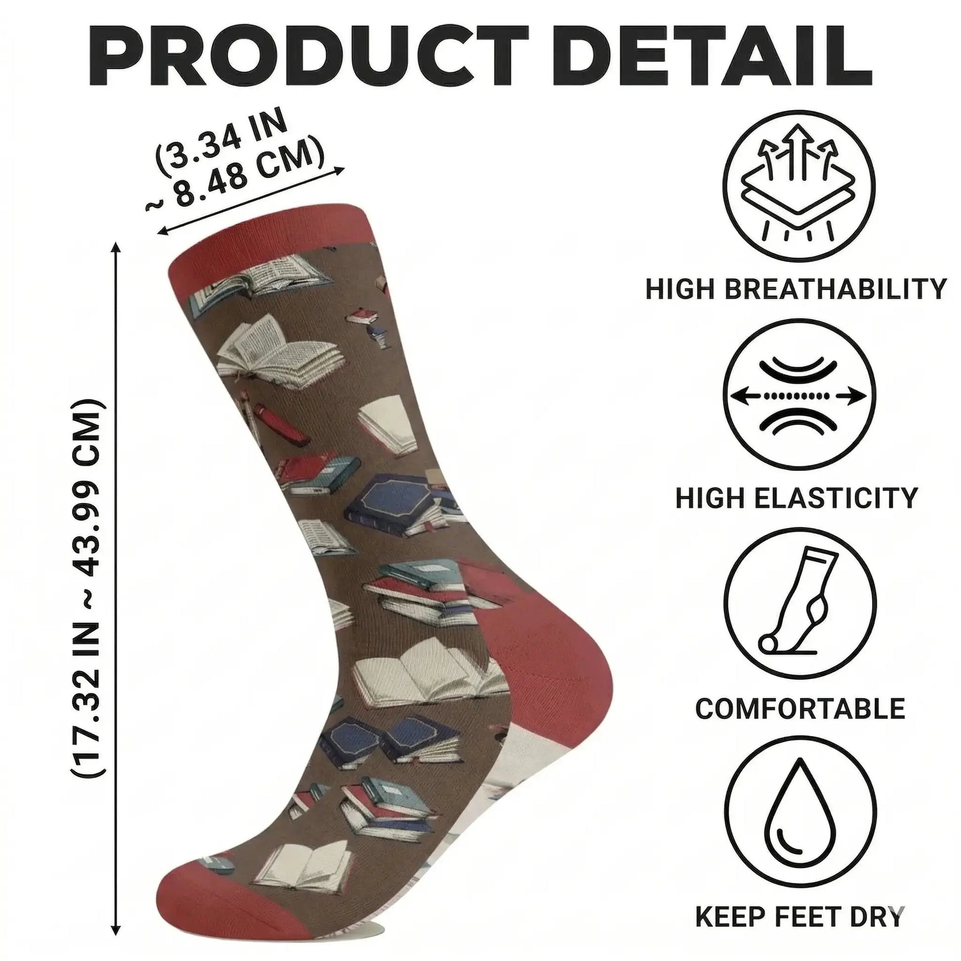 Detailed bespoke illustration printed on vibrant stretchable reading socks.