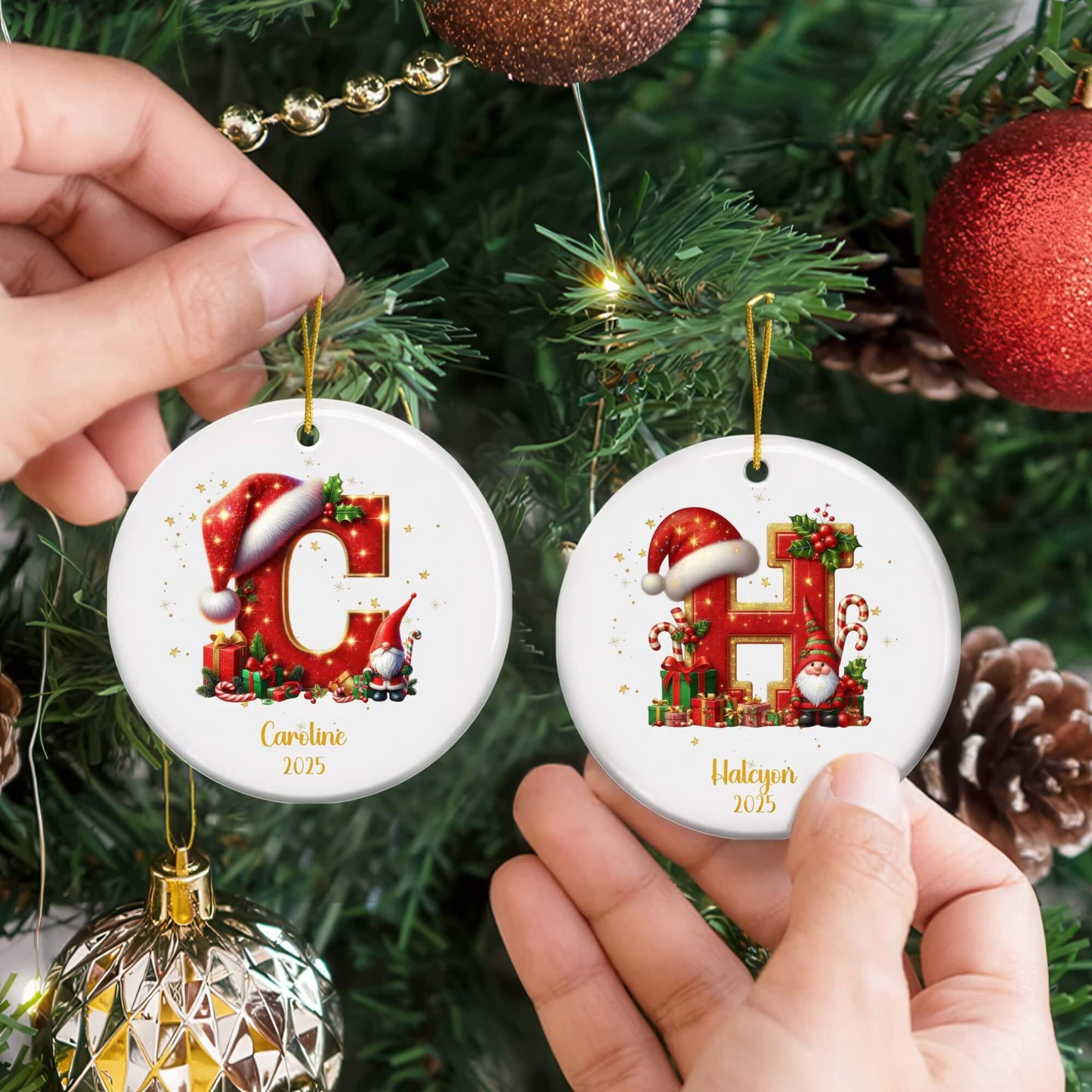 Customized Christmas Initial Ceramic Ornament for Family