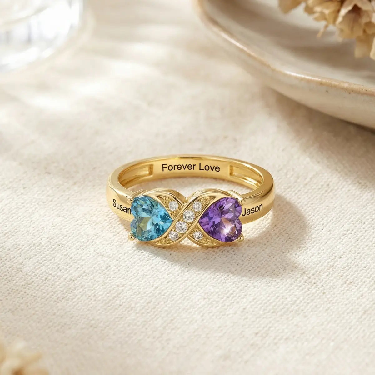 Personalized Birthstone & Name Infinity Ring For Couple