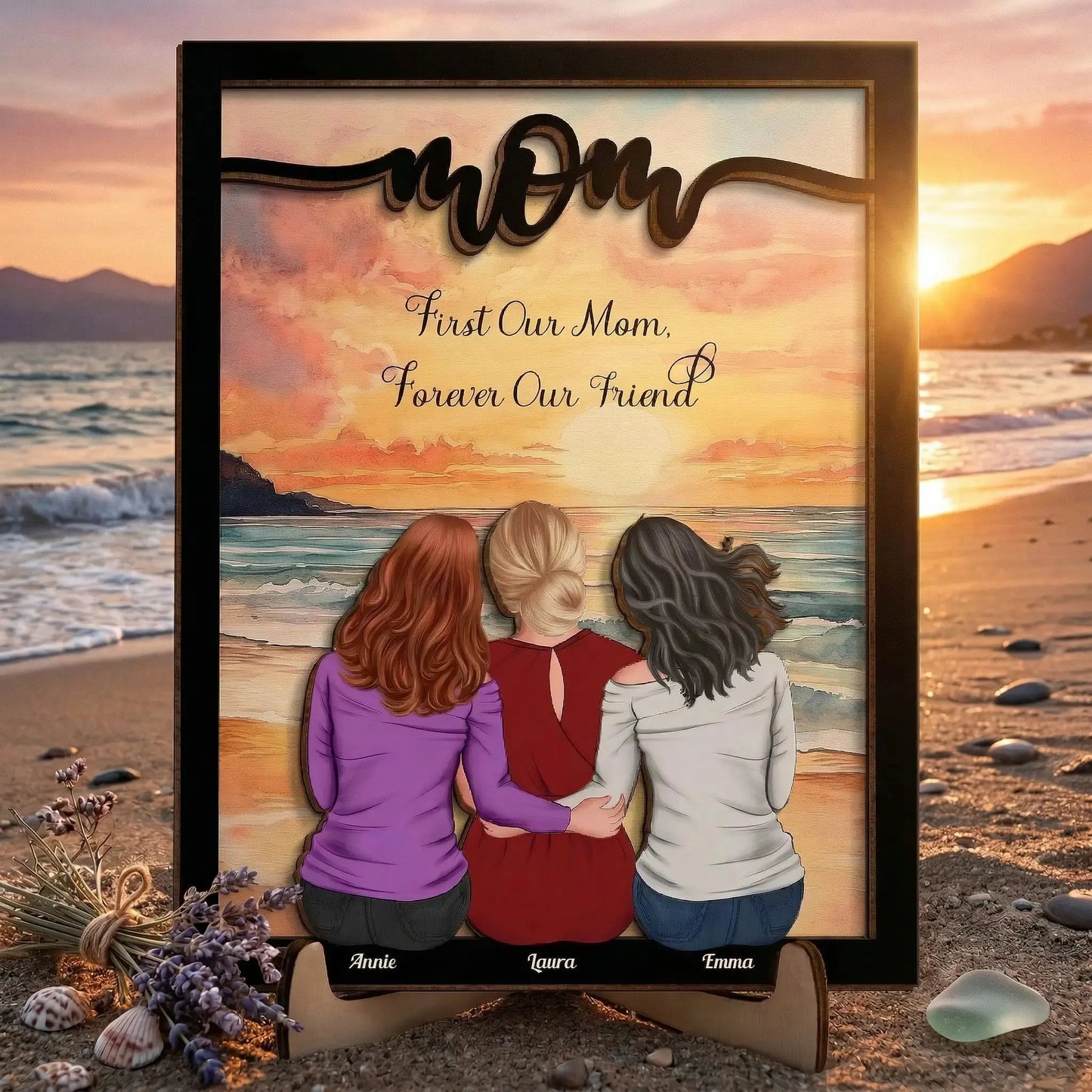 Mother and children avatar wood sign given by daughter