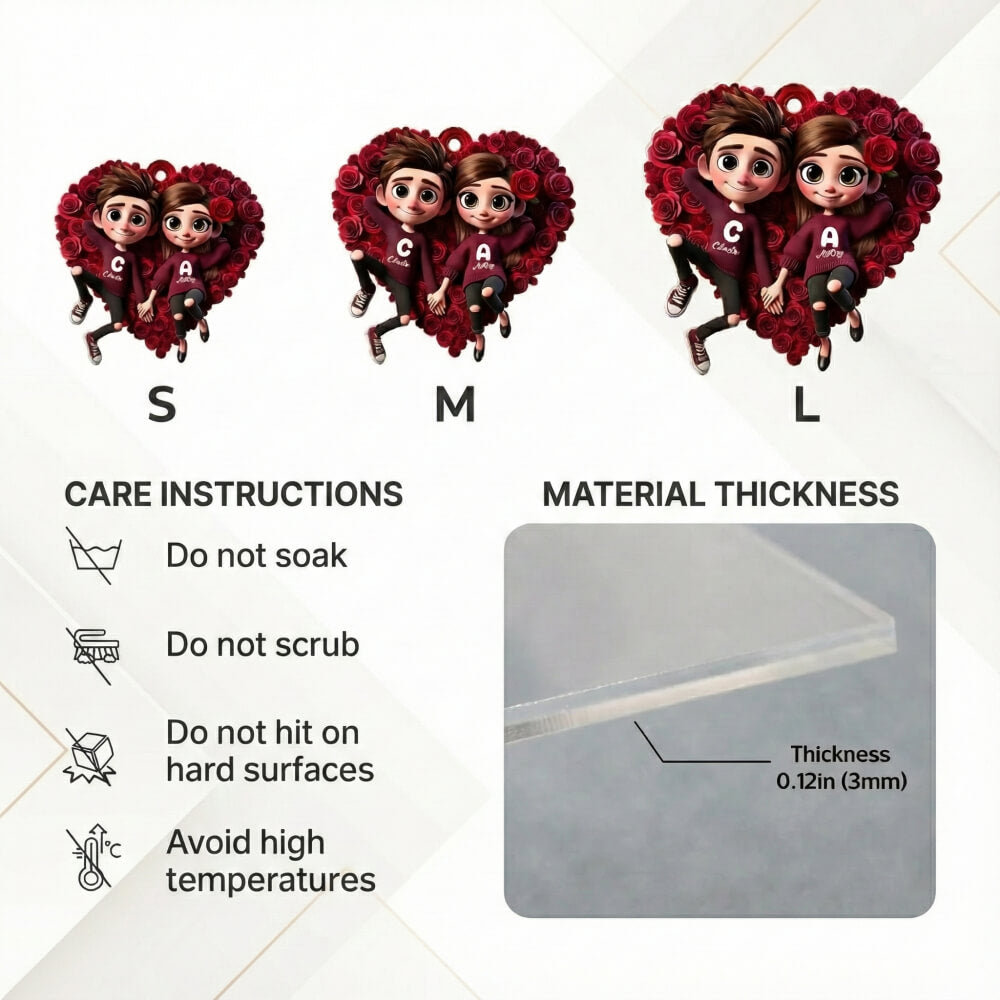 Personalized Acrylic Keychain, Rose Heart Couple Design, Gift for her, him, Couple