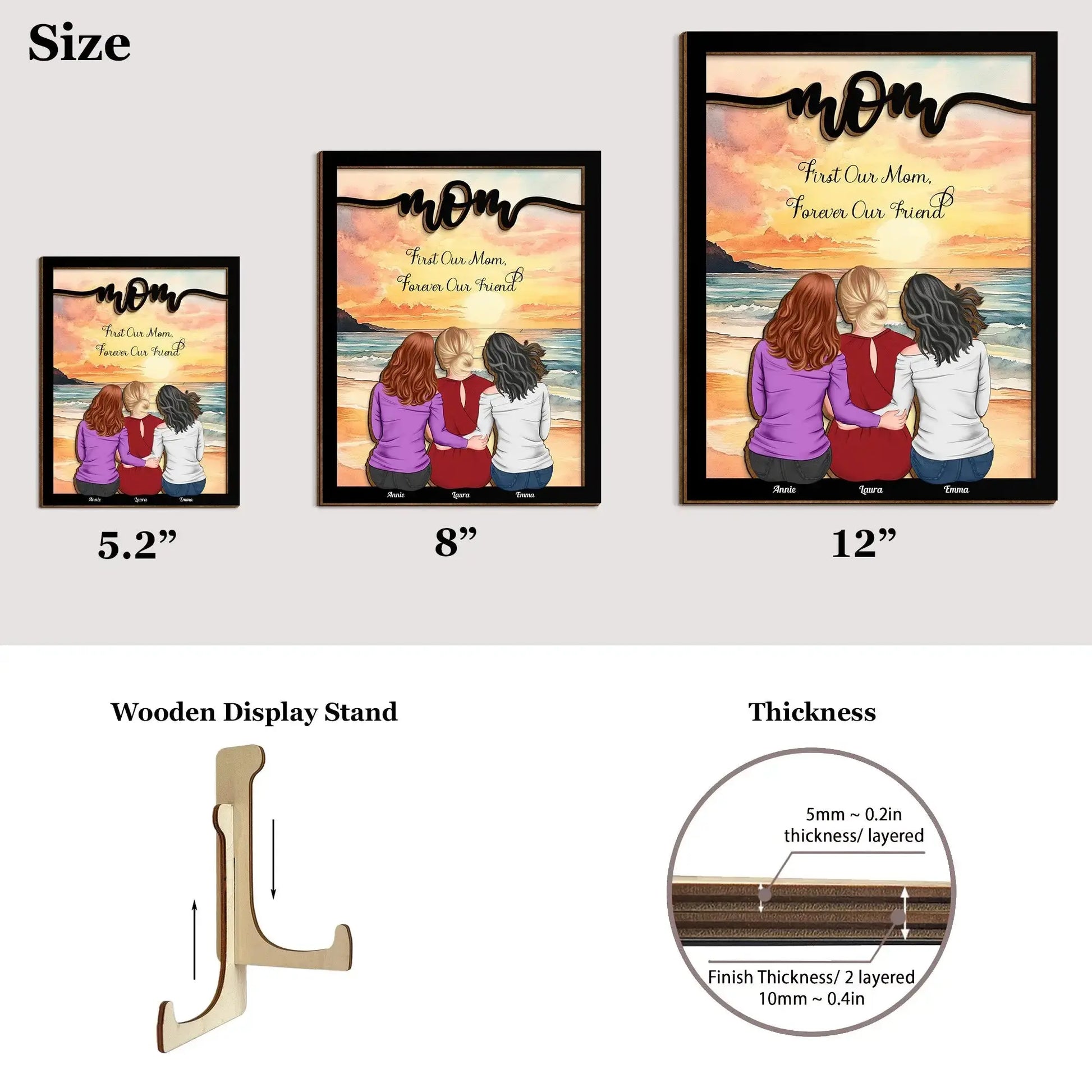 Personalized double layer wooden plaque for mom with custom names