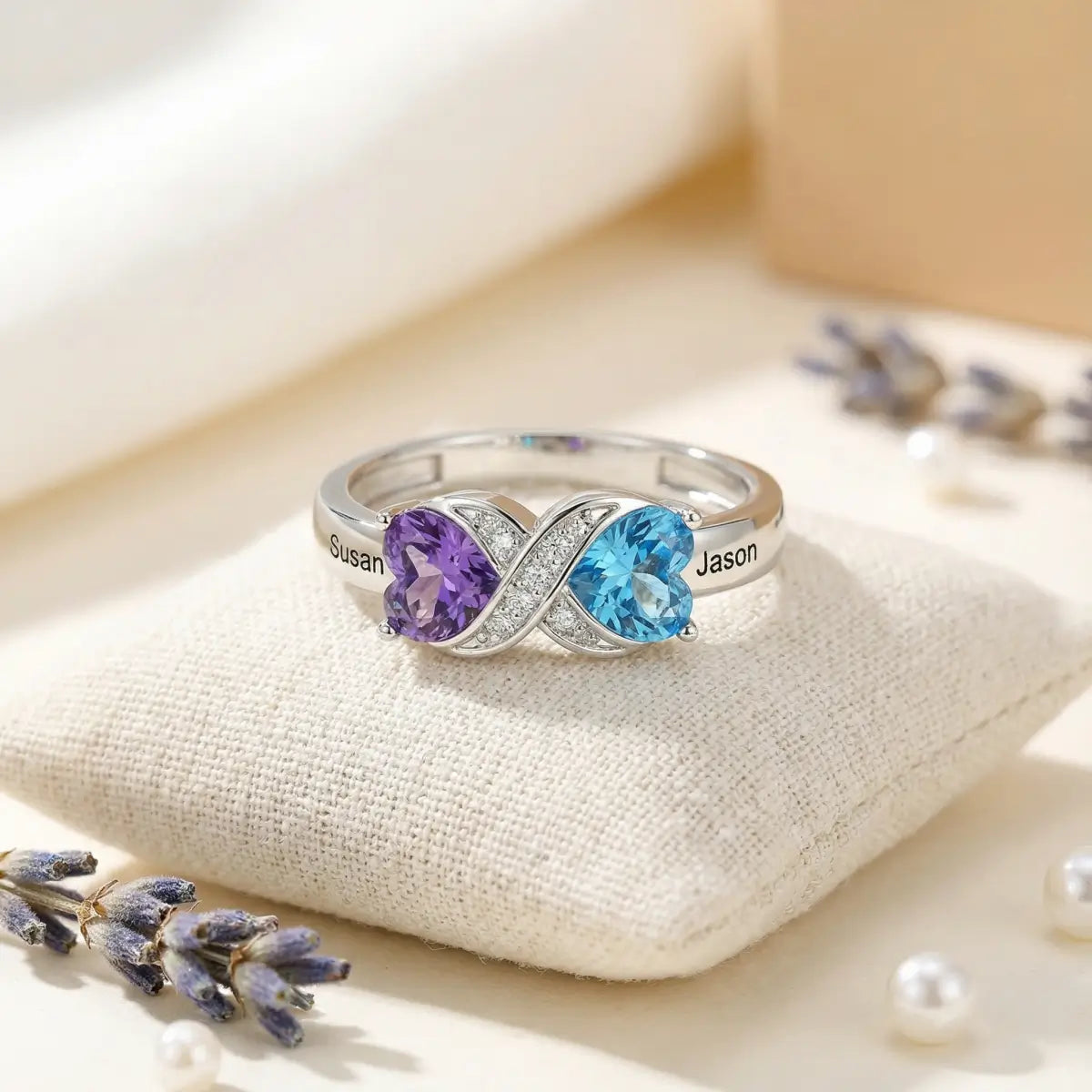 Personalized Birthstone & Name Infinity Ring For Couple